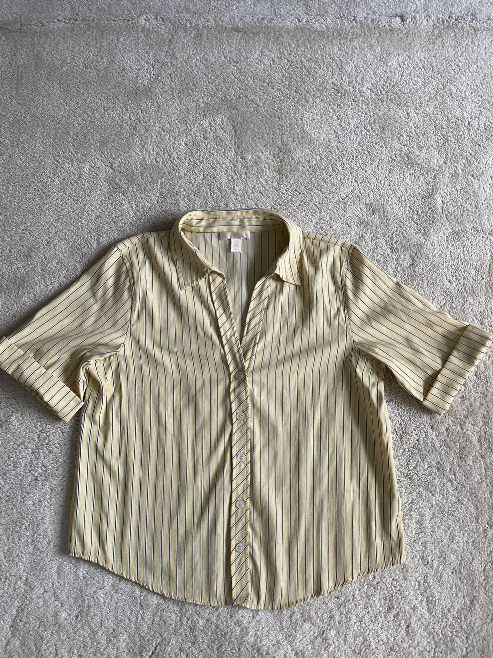 Yellow Striped Short-Sleeve Button-Up Shirt